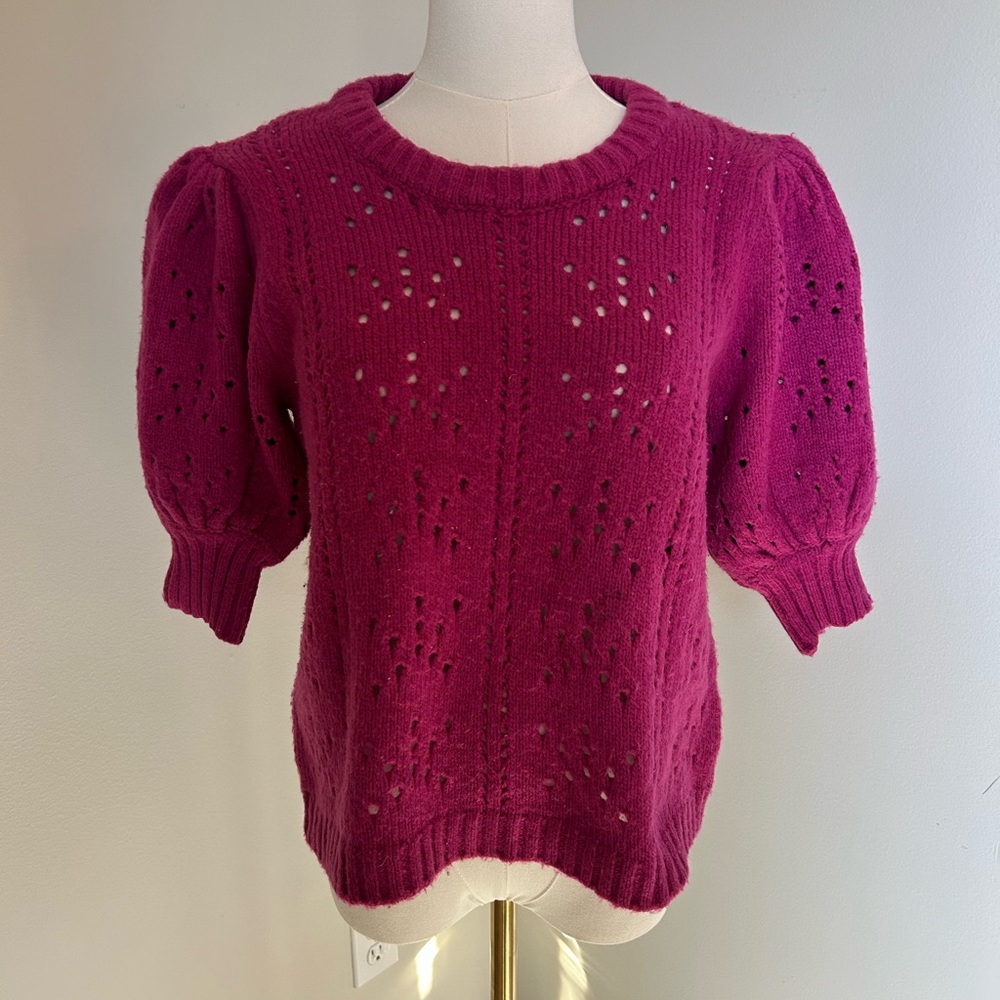 For Love & Lemons Women's Magenta Eyelet Sweater